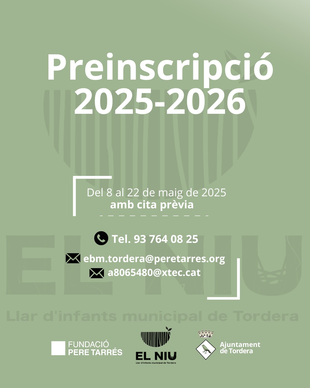 Informació sobre la preinscripció i matrícula escolar per a la llar d'infants El niu 25-26