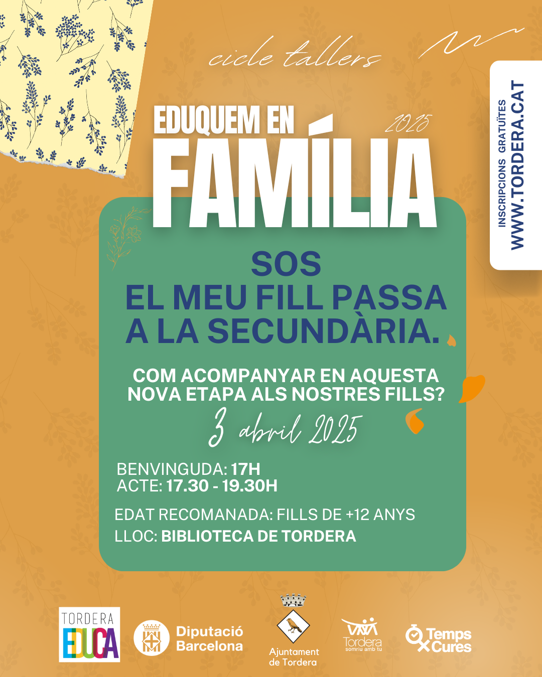 Taller eduquem en família: SOS el meu fill passa a la secundària