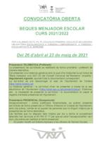 S'obre la convocatòria de beques per al servei de menjador escolar per al curs 2021-22