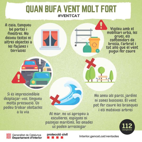 S'activa el Pla Ventcat d'alerta per forts vents fins demà dimarts