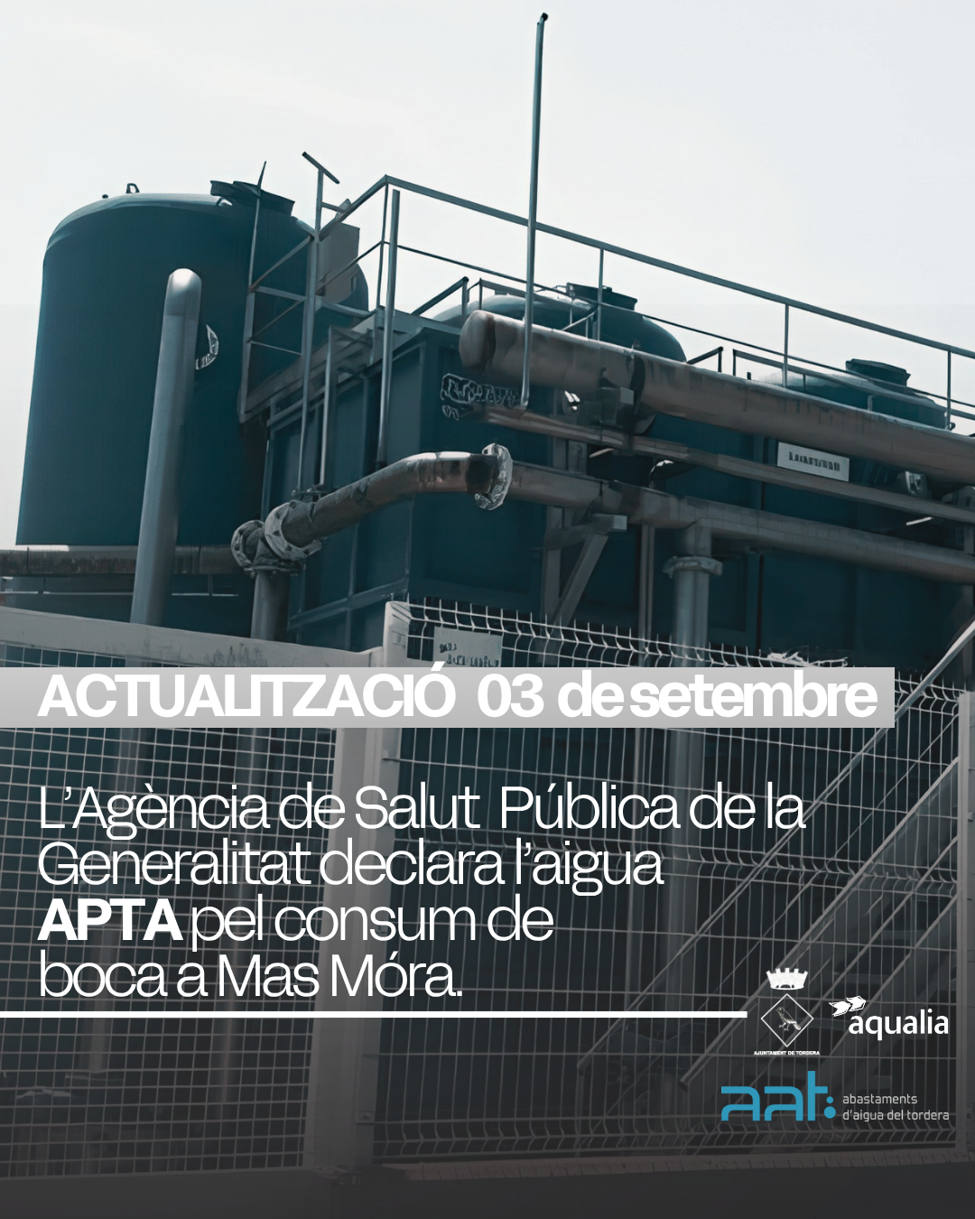 L'Ag&egrave;ncia de Salut P&uacute;blica de Catalunya declara APTA per al consum de boca tota la xarxa d'aigua de Tordera