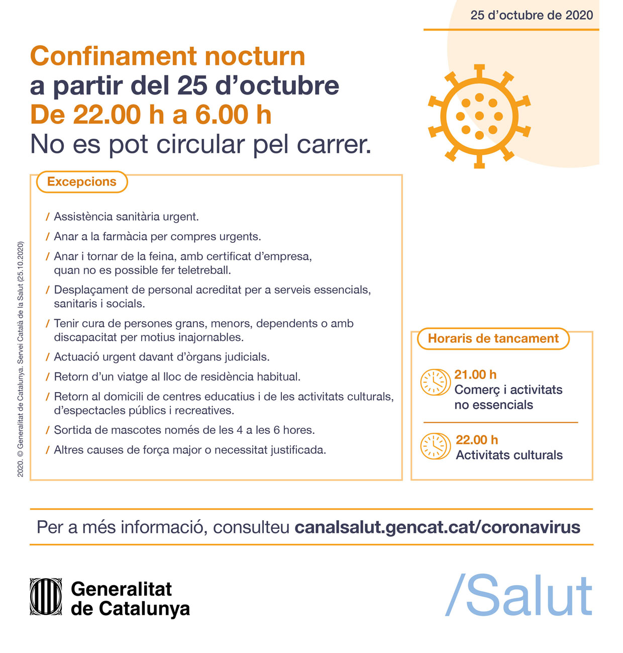 Nota informativa sobre les mesures de restricció de la mobilitat nocturna a Catalunya per la contenció de la Covid-19 (25/10/2020)